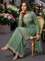 Green Salsa Silk Embroidered Palazzo Style Dress