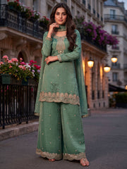 Green Salsa Silk Embroidered Palazzo Style Dress