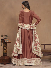 Brown Art Silk Anarkali Suit In Embroidery