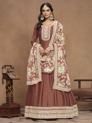 Brown Art Silk Anarkali Suit In Embroidery