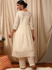 Off White Women Gotta Patti Anarkali Kurta