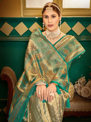 Women Gold Soft Silk Zari Woven Traditional Saree with Swaroski Diamonds
