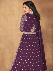 Purple Slit Style Embroidered Lehenga Anarkali Suit