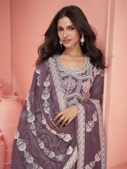 Violet Thread Embroidery Traditional Palazzo Suit