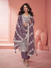 Violet Thread Embroidery Traditional Palazzo Suit