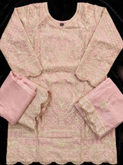 Baby Pink Chinon Ribbon Work Palazzo Suit
