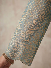 Sku Blue Chinon Ribbon Work Palazzo Suit