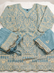 Sku Blue Chinon Ribbon Work Palazzo Suit