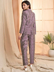 Mauve and beige Floral Woven Design Top & Trousers Ethnic Co-Ords