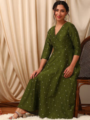 Green Colour Women Ethnic Motifs Sequinned Anarkali Kurta
