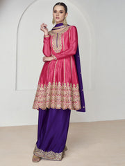 Hot Pink & Purple Premium Chinnon Silk Palazzo Suit