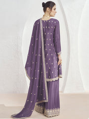 Purple Sequence Embroidery Anarkali Style Palazzo Suit