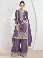 Purple Sequence Embroidery Anarkali Style Palazzo Suit
