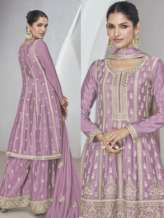 Pink Embroidered Silk Designer Salwar Kameez
