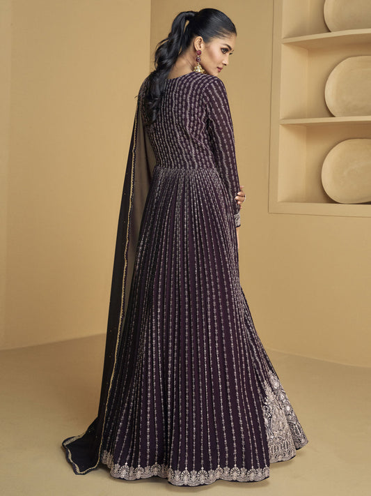 Purple Embroidered Designer Anarkali Dress