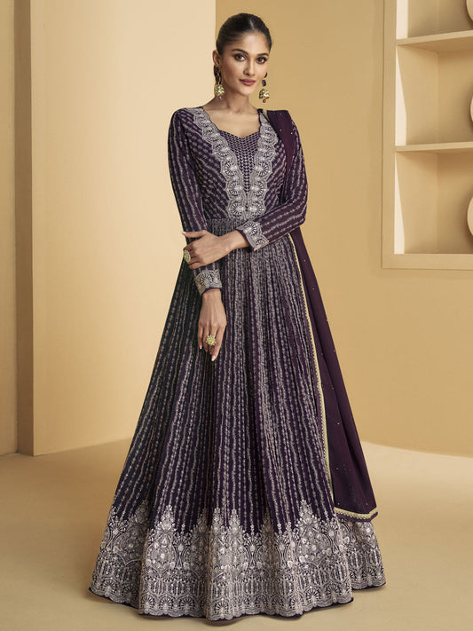 Purple Embroidered Designer Anarkali Dress