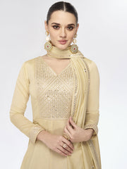 Beige Sequence Embroidery Traditional Anarkali Gown