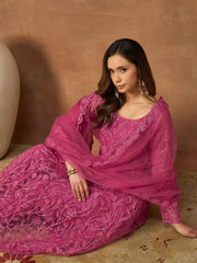Women Ethnic Motifs Embroidered Panelled Thread Work Kurta with Trousers & With Dupatta
