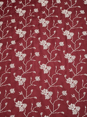 Maroon Floral Embroidered Sequinned Unstitched Dress Material