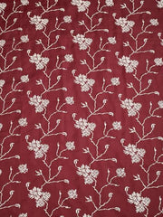Maroon Floral Embroidered Sequinned Unstitched Dress Material