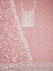 Peach-Coloured Floral Embroidered Sequinned Unstitched Dress Material