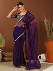 Purple Zari Organza Saree