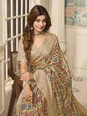 Mustard And Pink Ethnic Motifs Embroidered Pure Silk Saree