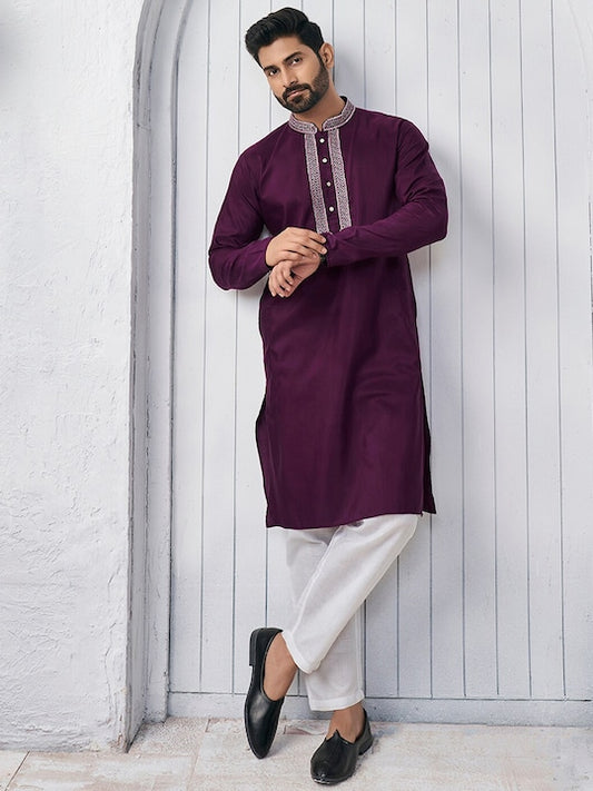 Mandarin Collar Thread Work Straight Kurta