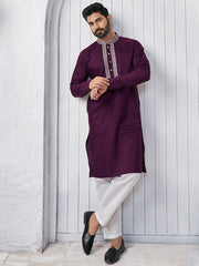 Mandarin Collar Thread Work Straight Kurta