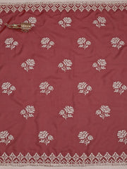 Maroon Floral Embroidered Sequinned Unstitched Dress Material