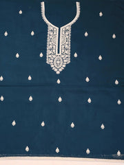 Teal Floral Embroidered Sequinned Unstitched Dress Material