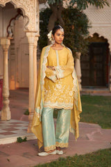 Yellow Simmer Gerogette Embroiderd Kurta Set