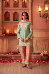 Sea Green Simmer Gerogette Embroiderd Kurta Set