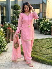 Pink Fendi Satin Salwar Suit