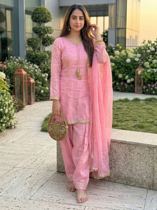 Pink Fendi Satin Salwar Suit
