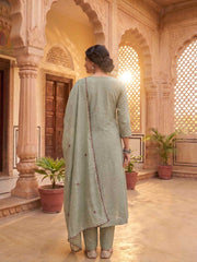 Women Ethnic Motifs Embroidered Panelled Thread Work Chanderi Cotton Kurta with Trousers & With