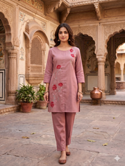 Floral Embroidered Tunic with Trousers