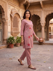 Floral Embroidered Tunic with Trousers
