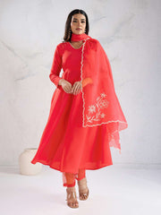 A Line Kurta With Trousers & Dupatta