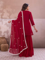 Embroidered Straight Kurta & Sharara With Dupatta
