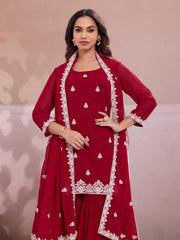 Embroidered Straight Kurta & Sharara With Dupatta