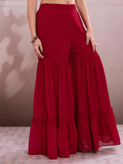 Embroidered Straight Kurta & Sharara With Dupatta