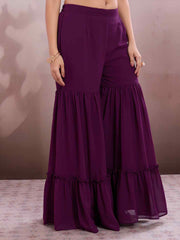 Embroidered Straight Kurta & Sharara With Dupatta