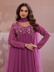 Embroidered Georgette Sweetheart Neck Kurta & Sharara With Dupatta