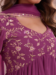 Embroidered Georgette Sweetheart Neck Kurta & Sharara With Dupatta