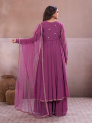 Embroidered Georgette Sweetheart Neck Kurta & Sharara With Dupatta