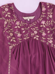 Embroidered Georgette Sweetheart Neck Kurta & Sharara With Dupatta