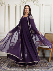 Geometric Embroidered A-line Georgette Kurta With Sharara And Dupatta