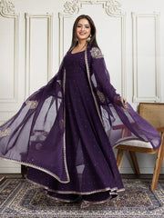 Geometric Embroidered A-line Georgette Kurta With Sharara And Dupatta
