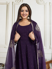 Geometric Embroidered A-line Georgette Kurta With Sharara And Dupatta